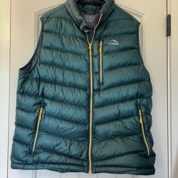 LL Bean Mens XL Vest‎ Downtek Goose Down Pertex Green Yellow Oregon Ducks Colors - Picture 1 of 11